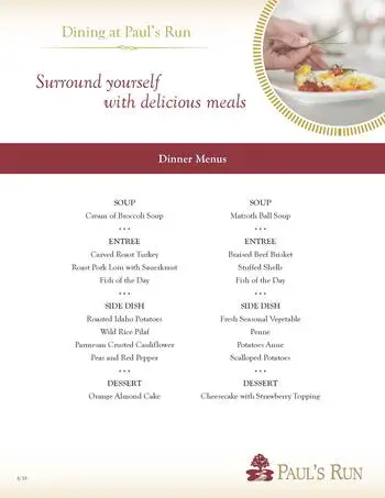 Dining menu of Paul's Run, Assisted Living, Nursing Home, Independent Living, CCRC, Philadelphia, PA 1