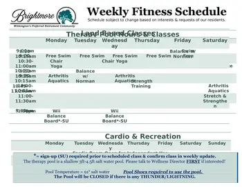 Activity Calendar of Brightmore of Wilmington, Assisted Living, Nursing Home, Independent Living, CCRC, Wilmington, NC 1