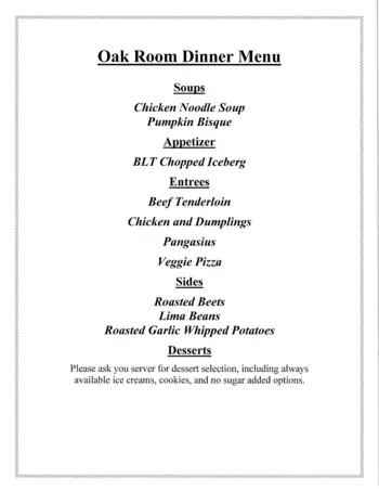 Dining menu of North Oaks, Assisted Living, Nursing Home, Independent Living, CCRC,  Pikesville, MD 4