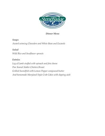 Dining menu of StoneRidge, Assisted Living, Nursing Home, Independent Living, CCRC, Mystic, CT 1