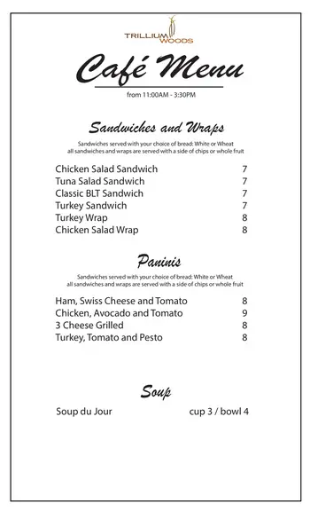 Dining menu of Trillium Woods, Assisted Living, Nursing Home, Independent Living, CCRC, Plymouth, MN 2
