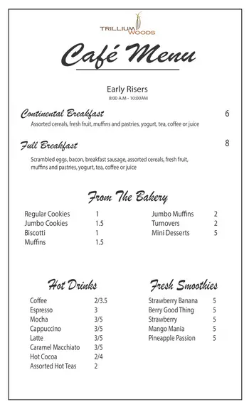 Dining menu of Trillium Woods, Assisted Living, Nursing Home, Independent Living, CCRC, Plymouth, MN 5
