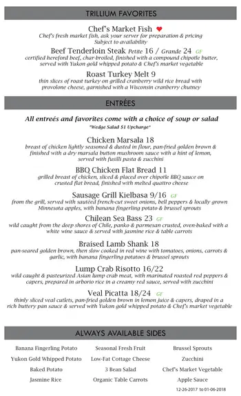 Dining menu of Trillium Woods, Assisted Living, Nursing Home, Independent Living, CCRC, Plymouth, MN 10