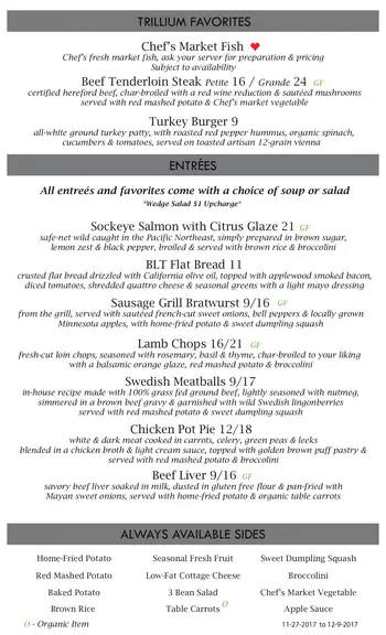 Dining menu of Trillium Woods, Assisted Living, Nursing Home, Independent Living, CCRC, Plymouth, MN 12