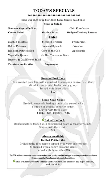 Dining menu of The Heritage of Green Hills, Assisted Living, Nursing Home, Independent Living, CCRC, Reading, PA 1