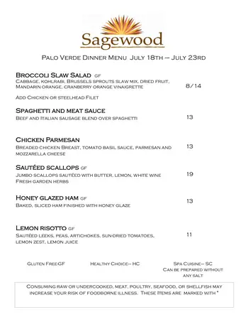 Dining menu of Sagewood, Assisted Living, Nursing Home, Independent Living, CCRC, Phoenix, AZ 1