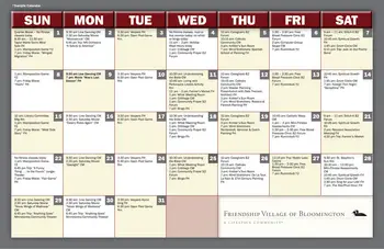 Activity Calendar of Friendship Village of Bloomington, Assisted Living, Nursing Home, Independent Living, CCRC, Bloomington, MN 1