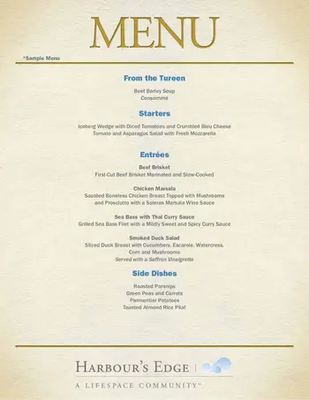 Dining menu of Harbour Edge Delray Beach, Assisted Living, Nursing Home, Independent Living, CCRC, Delray Beach, FL 1