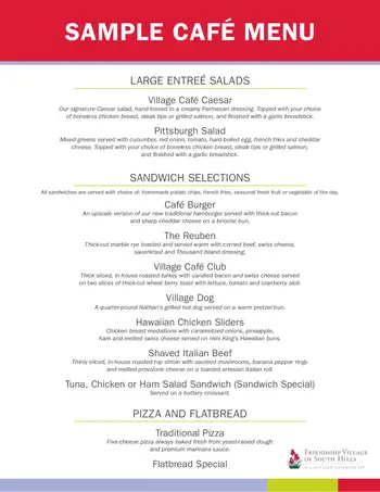 Dining menu of Friendship Village of South Hills, Assisted Living, Nursing Home, Independent Living, CCRC, Upper St Clair, PA 3