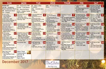 Activity Calendar of The Glebe, Assisted Living, Nursing Home, Independent Living, CCRC, Daleville, VA 1
