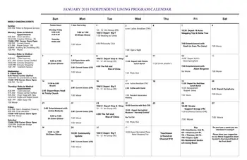 Activity Calendar of Loomis Lakeside Retirement Community, Assisted Living, Nursing Home, Independent Living, CCRC, Springfield, MA 2
