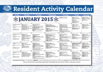 Activity Calendar of Crane's Mill, Assisted Living, Nursing Home, Independent Living, CCRC, West Caldwell, NJ 1