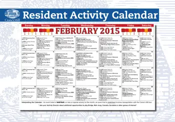 Activity Calendar of Crane's Mill, Assisted Living, Nursing Home, Independent Living, CCRC, West Caldwell, NJ 2
