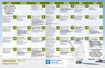 Activity Calendar of Concordia Village, Assisted Living, Nursing Home, Independent Living, CCRC, Springfield, IL 1
