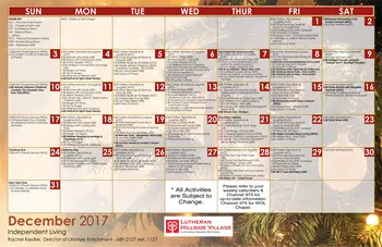 Activity Calendar of Lutheran Hillside Village, Assisted Living, Nursing Home, Independent Living, CCRC, Peoria, IL 1