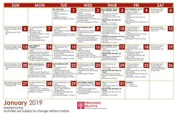 Activity Calendar of Meramec Bluffs, Assisted Living, Nursing Home, Independent Living, CCRC, Ballwin, MO 2