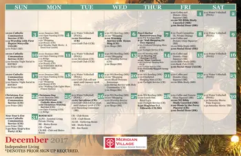 Activity Calendar of Meridian Village, Assisted Living, Nursing Home, Independent Living, CCRC, Glen Carbon, IL 1