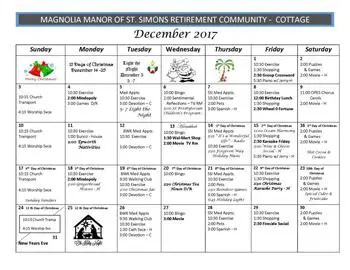 Activity Calendar of Magnolia Manor of Americus, Assisted Living, Nursing Home, Independent Living, CCRC, Americus, GA 14