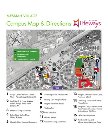 Campus Map of Messiah Lifeways at Messiah Village, Assisted Living, Nursing Home, Independent Living, CCRC, Mechanicsburg, PA 1