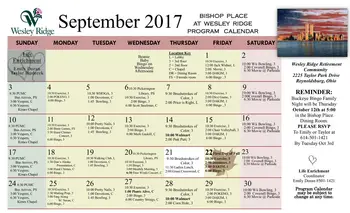 Activity Calendar of Wesley Ridge, Assisted Living, Nursing Home, Independent Living, CCRC, Reynoldsburg, OH 3