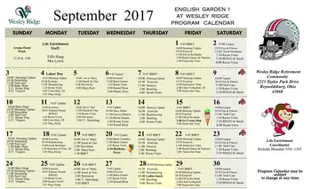 Activity Calendar of Wesley Ridge, Assisted Living, Nursing Home, Independent Living, CCRC, Reynoldsburg, OH 2