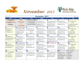 Activity Calendar of Wesley Ridge, Assisted Living, Nursing Home, Independent Living, CCRC, Reynoldsburg, OH 13