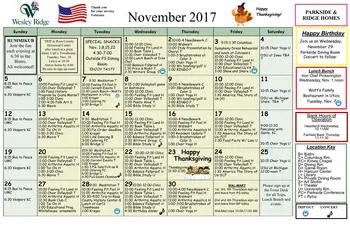 Activity Calendar of Wesley Ridge, Assisted Living, Nursing Home, Independent Living, CCRC, Reynoldsburg, OH 18