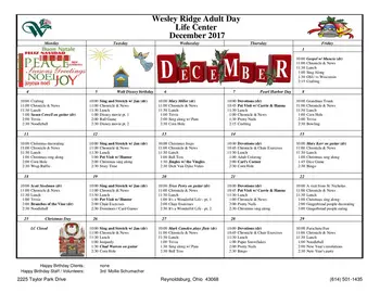Activity Calendar of Wesley Ridge, Assisted Living, Nursing Home, Independent Living, CCRC, Reynoldsburg, OH 20