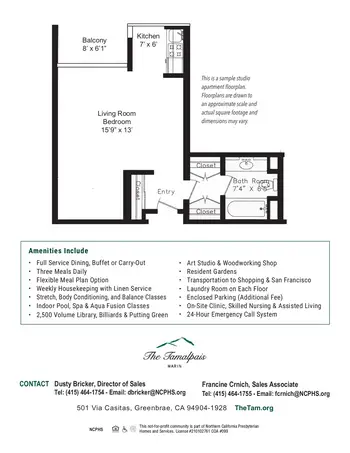Floorplan of The Tamalpais, Assisted Living, Nursing Home, Independent Living, CCRC, Greenbrae, CA 2
