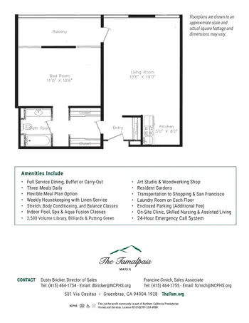 Floorplan of The Tamalpais, Assisted Living, Nursing Home, Independent Living, CCRC, Greenbrae, CA 9