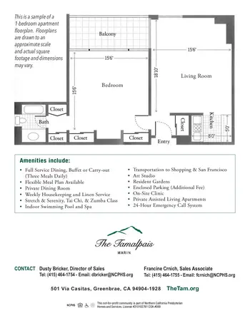 Floorplan of The Tamalpais, Assisted Living, Nursing Home, Independent Living, CCRC, Greenbrae, CA 20