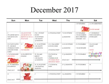 Activity Calendar of Wesley Woods, Assisted Living, Nursing Home, Independent Living, CCRC, Gilford, NH 1