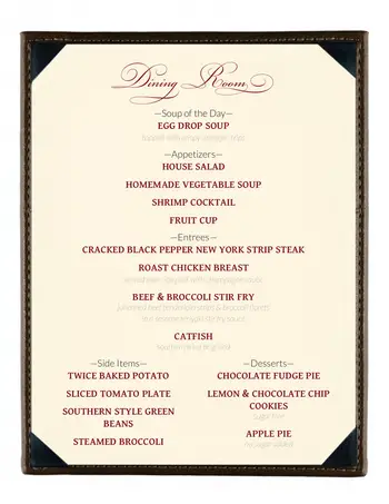 Dining menu of AdamsPlace, Assisted Living, Nursing Home, Independent Living, CCRC, Murfreesboro, TN 2