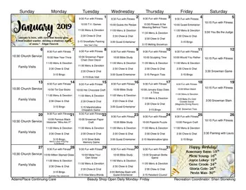 Activity Calendar of AdamsPlace, Assisted Living, Nursing Home, Independent Living, CCRC, Murfreesboro, TN 4