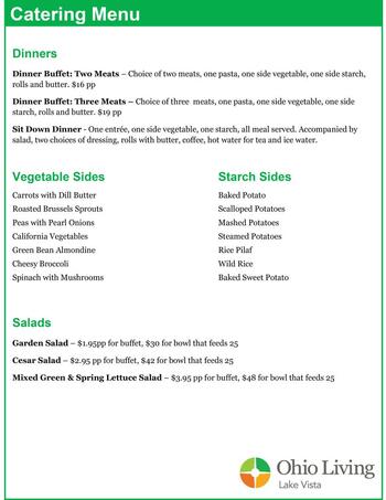 Dining menu of Ohio Living Lake Vista, Assisted Living, Nursing Home, Independent Living, CCRC, Cortland, OH 5