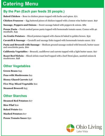 Dining menu of Ohio Living Lake Vista, Assisted Living, Nursing Home, Independent Living, CCRC, Cortland, OH 2