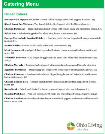 Dining menu of Ohio Living Lake Vista, Assisted Living, Nursing Home, Independent Living, CCRC, Cortland, OH 3