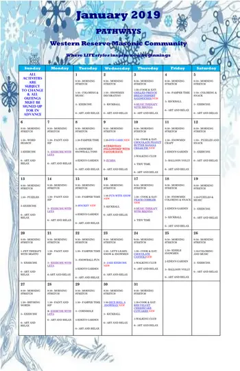 Activity Calendar of Western Reserve Masonic Community, Assisted Living, Nursing Home, Independent Living, CCRC, Medina, OH 4