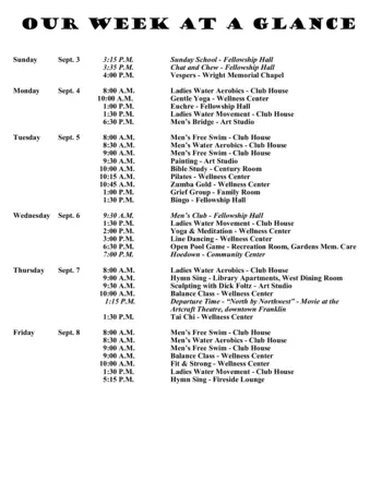 Activity Calendar of Otterbein Franklin, Assisted Living, Nursing Home, Independent Living, CCRC, Franklin, IN 3