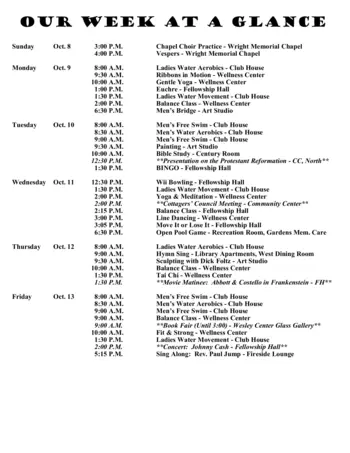 Activity Calendar of Otterbein Franklin, Assisted Living, Nursing Home, Independent Living, CCRC, Franklin, IN 9