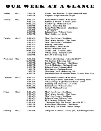 Activity Calendar of Otterbein Franklin, Assisted Living, Nursing Home, Independent Living, CCRC, Franklin, IN 18