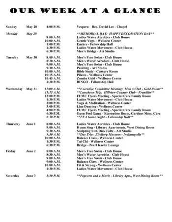Activity Calendar of Otterbein Franklin, Assisted Living, Nursing Home, Independent Living, CCRC, Franklin, IN 8