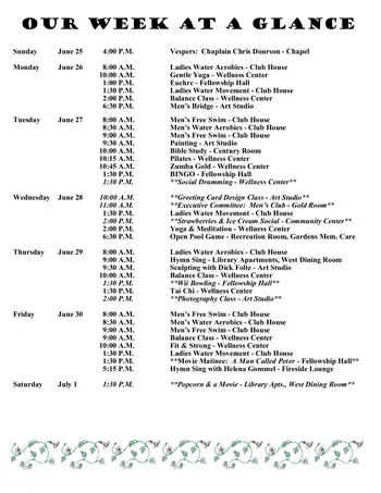 Activity Calendar of Otterbein Franklin, Assisted Living, Nursing Home, Independent Living, CCRC, Franklin, IN 11