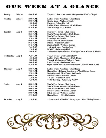 Activity Calendar of Otterbein Franklin, Assisted Living, Nursing Home, Independent Living, CCRC, Franklin, IN 13
