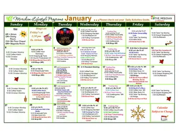 Activity Calendar of The Meridian at Westwood, Assisted Living, Nursing Home, Independent Living, CCRC, Fort Walton Beach, FL 1