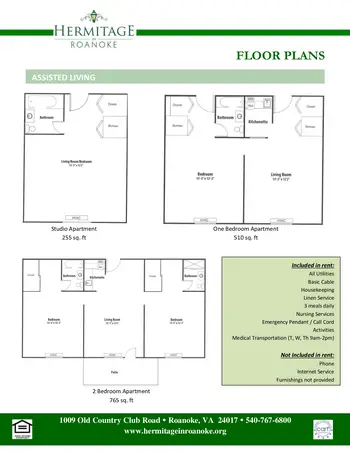 Floorplan of Hermitage Roanoke, Assisted Living, Nursing Home, Independent Living, CCRC, Roanoke, VA 4