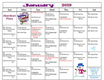 Activity Calendar of Aberdeen Village, Assisted Living, Nursing Home, Independent Living, CCRC, Olathe, KS 7