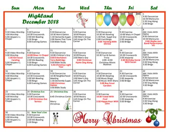 Activity Calendar of Aberdeen Village, Assisted Living, Nursing Home, Independent Living, CCRC, Olathe, KS 1