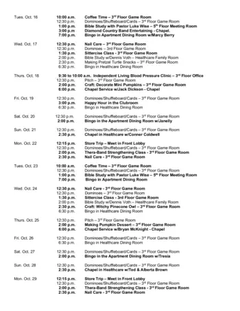 Activity Calendar of Arkansas City Presbyterian Manor, Assisted Living, Nursing Home, Independent Living, CCRC, Arkansas City, KS 5