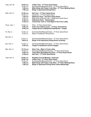 Activity Calendar of Arkansas City Presbyterian Manor, Assisted Living, Nursing Home, Independent Living, CCRC, Arkansas City, KS 6